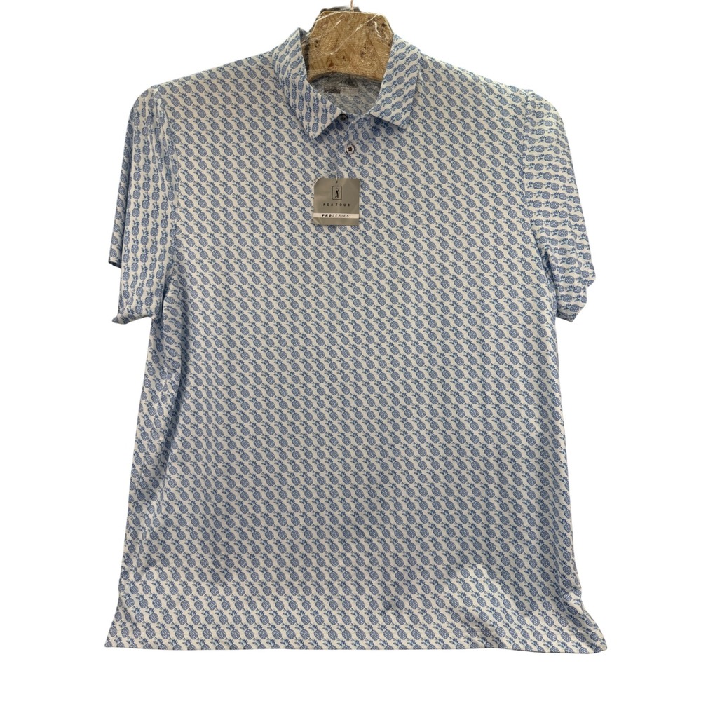 PGATOUR Pro Series Mens XXL Athletic Fit Polo Shirt Blue Pineapple AOPrint